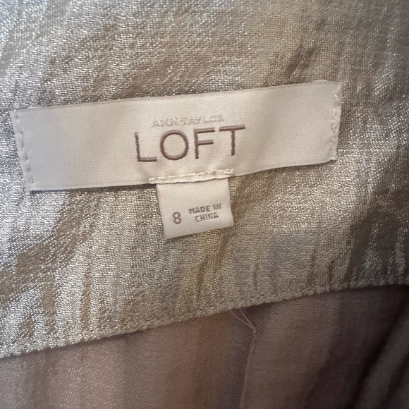 Loft dress metallic champagne pleated wrap front - Picture 3 of 3